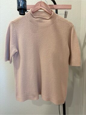 Ann Taylor Blush Short-Sleeve Cashmere Mock Neck Sweater